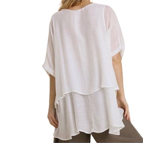 Off White Cuffed Layered Tunic Top by Umgee Size Small - Picture 2 of 10
